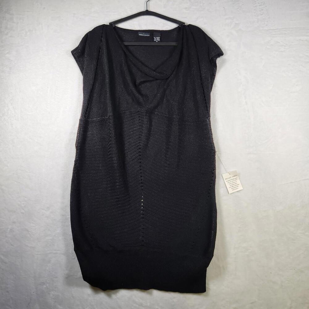 Moda Intl Black Knit‎ Cowl Neck Sweater Dress XL Metallic Thread NWT